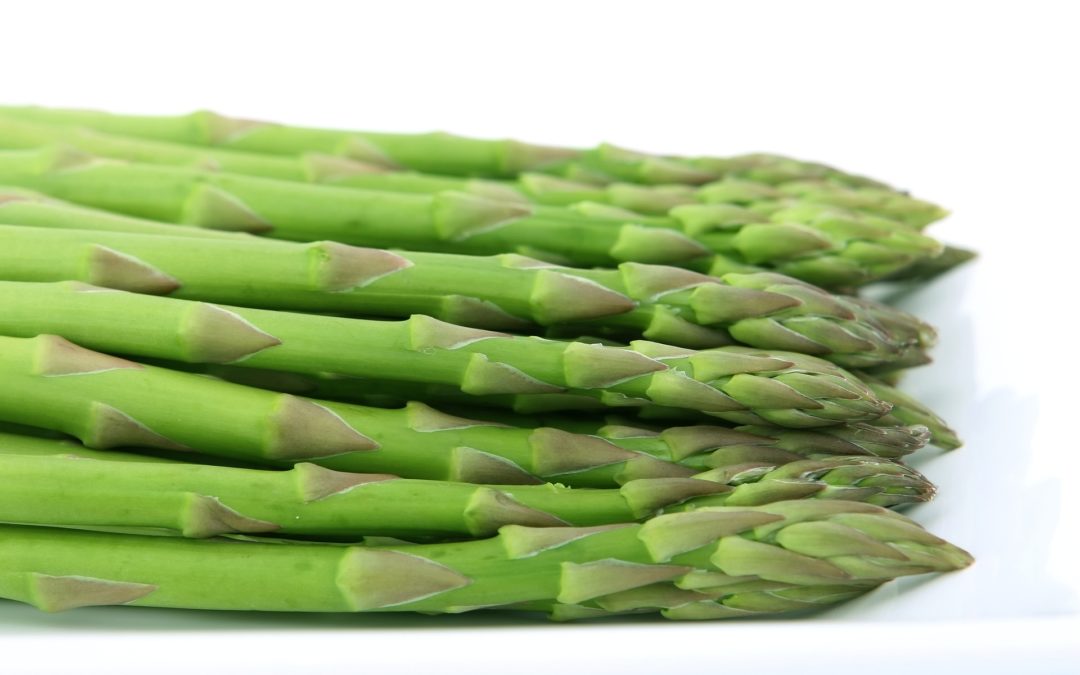 Delicious green asparagus on a white plate.