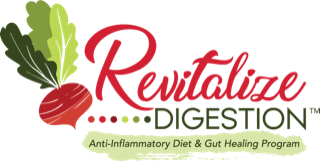 The logo for revitalize digestion with a good microbiome.